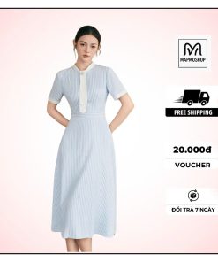 Váy/ đầm thiết kế công sở Kẻ Xanh Mapmoshop VHN.25