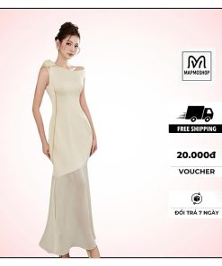 Váy đầm lụa nữ dự tiệc thiết kế Mapmoshop nữ tính trễ vai dáng dài V25
