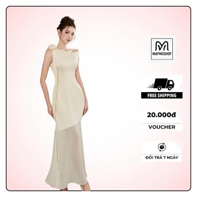 Váy đầm lụa nữ dự tiệc thiết kế Mapmoshop nữ tính trễ vai dáng dài V25